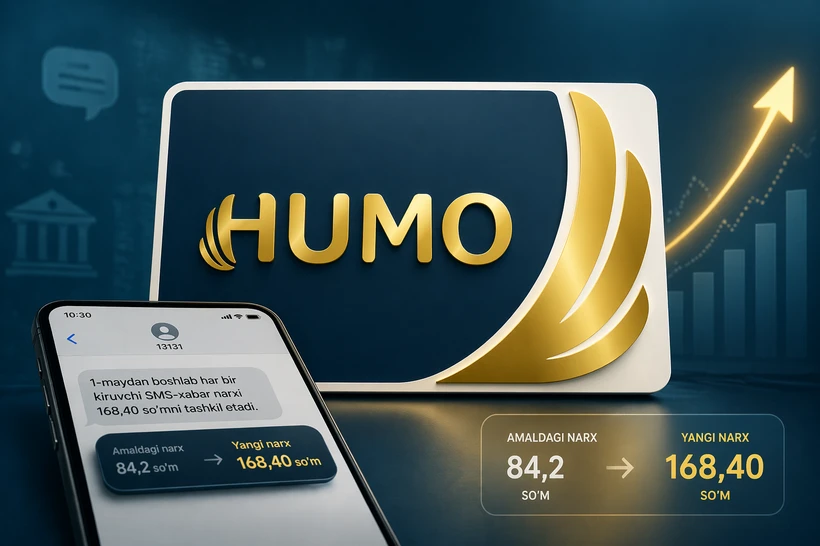 1 майдан бошлаб HUMO карталари бўйича SMS-хабарномалар нархи икки бараварга оширилади